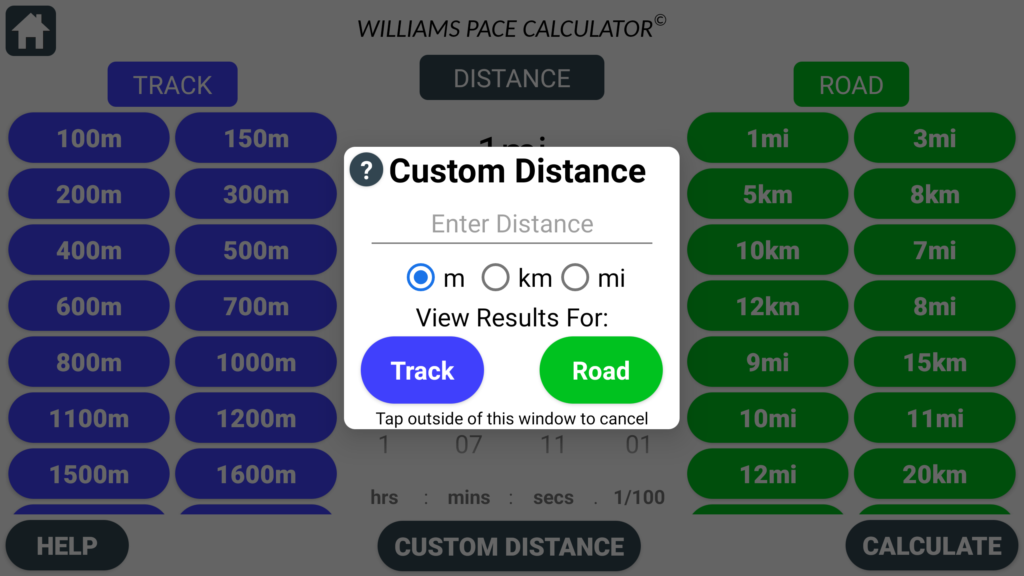 Bob Williams Road & Track Pace Calculator App